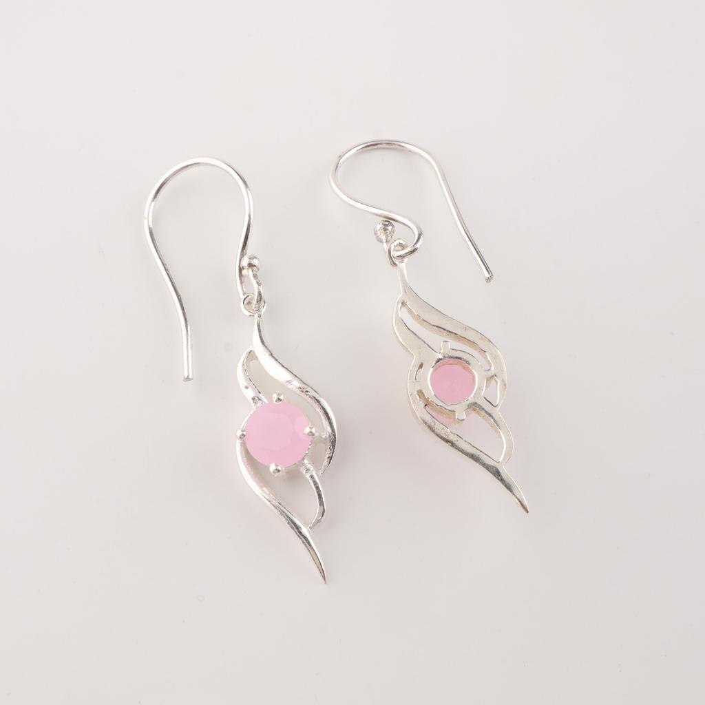 Rosenchalcedon Edelstein 925 Sterlingsilber Designer Hängeohrring 1,7" Damenschmuck CE-22-15