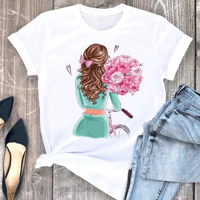 Women's plus Size Floral Print Loose T-shirt Short Sleeve Aesthetic Harajuku Y2k Gothic Tee Summer Polyester Fabric Fashion
