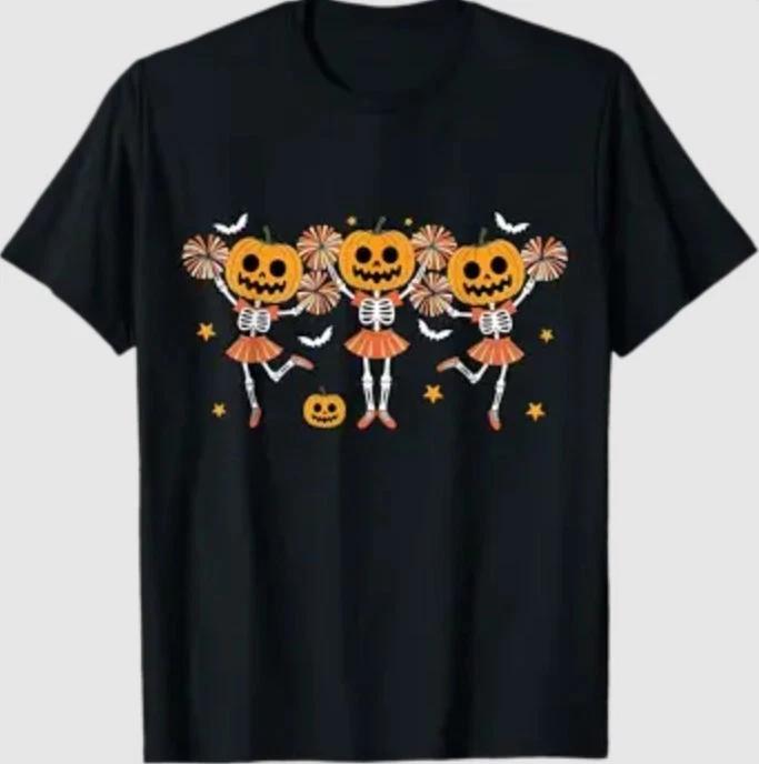 Cheer Girl Pumpkin Skeleton Halloween T-Shirt 2XL