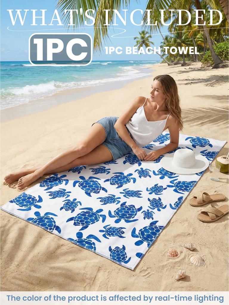 1PC Blue Sea Turtle Print Quick Dry Lightweight Breathable Comfortable Beach Towel for Summer Pool and Outdoor Activities