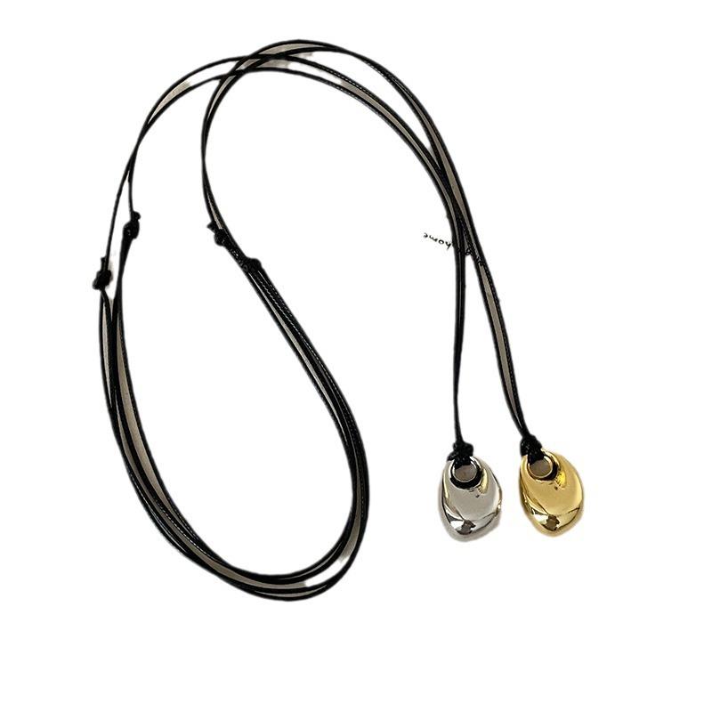 Beans Metal Black Rope Long Necklace Women'S Simple Premium Temperament Versatile Neck Chain Sweater Chain