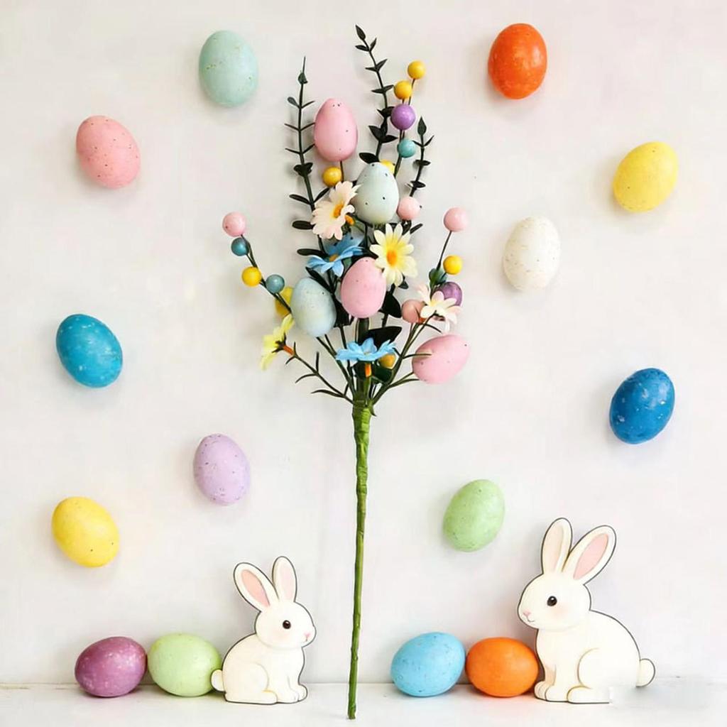 1pc Easter Egg Floral Picks Spring Stem Decorations Simulation Easter Egg Leafs Stems Flowers For Floral Arrangement Party Vase