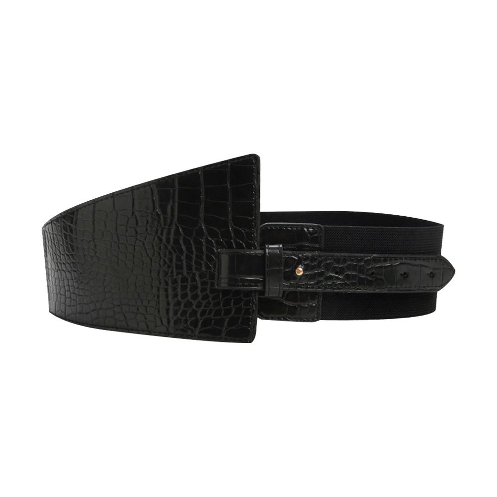 

Classic Ladies Luxury Wide Belts Elastic Corset Band Leather Waistband Pin Buckle Cummerbunds чорний