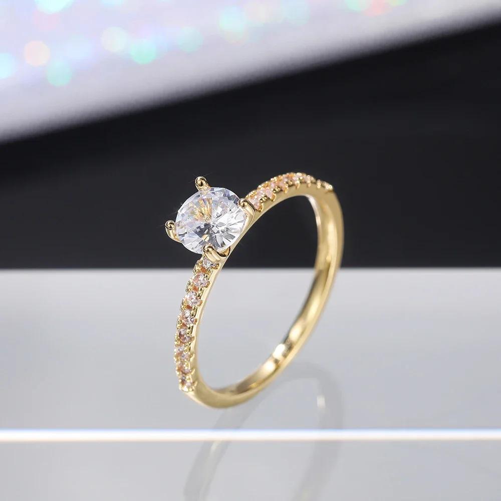 Huitan Wedding Band Eternity Rings Women Brilliant Round Zirconia Luxury Engagement Rings Thin Elegant Female Jewelry