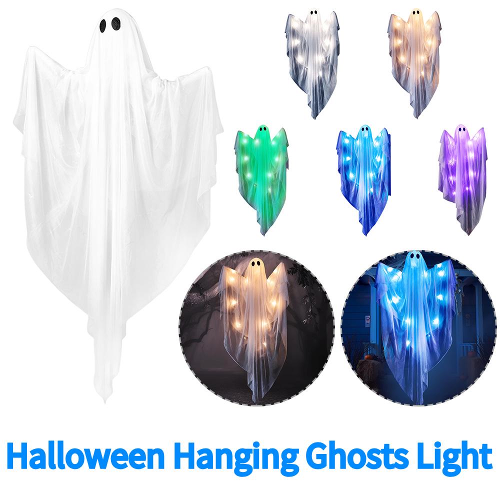 Halloween Hanging Ghosts Light Battery Powered Lighted Ghost Horror Props Glowing Door Hanging Ghost for Horror Decoration Light