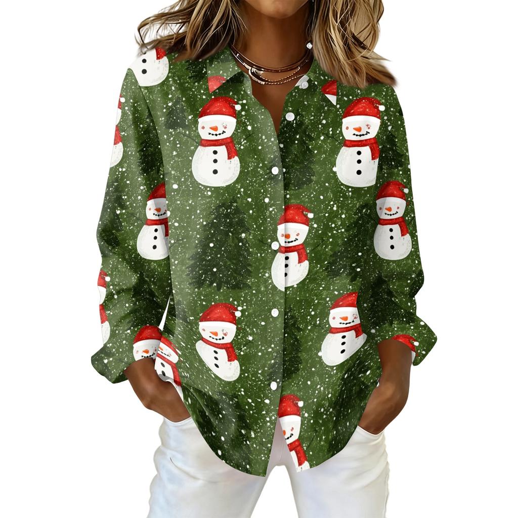 Women's Casual Christmas Print Long Sleeve Cardigan Top for Holiday Festive Wear