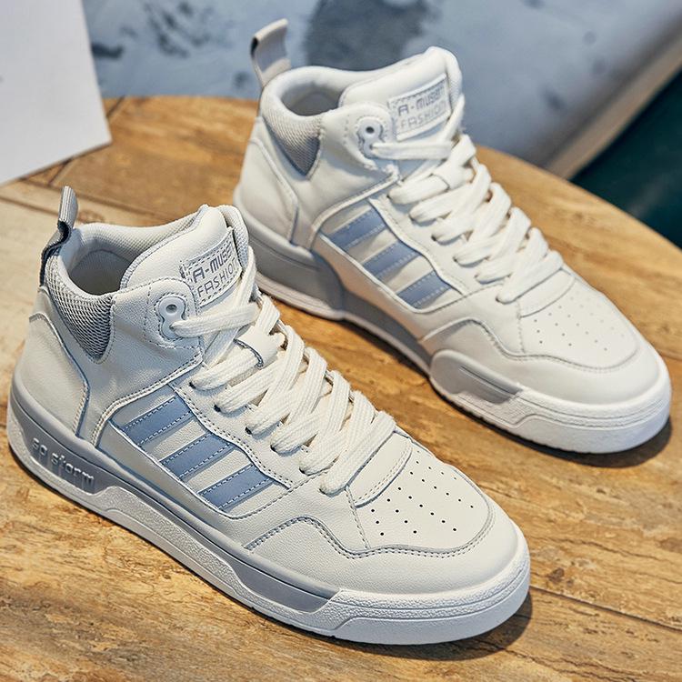 High-top Little White Shoes Women's Leather New Velvet Women's Shoes Cowhide Casual Sports Couple Flat Baseplate Shoes