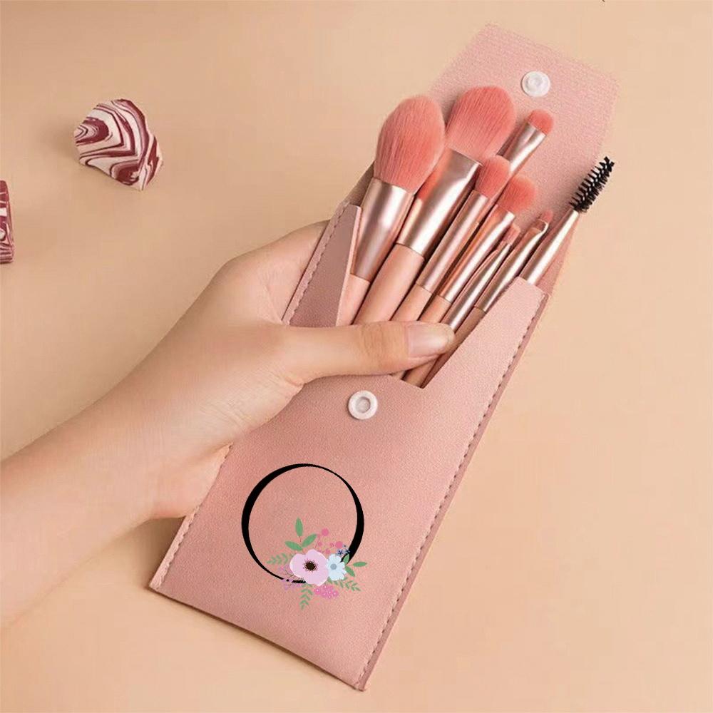Pink Makeup Brushes Set Soft Synthetic Hair Portable Powder Eyeshadow Brushes For Daily Use Flower And Black Pattern
