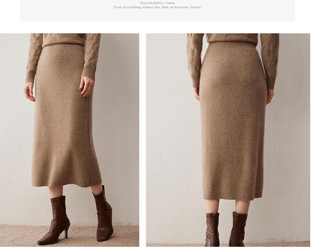 Autumn/Winter 2025 Elegant Wool & Cashmere Knit Pencil Skirt - Women's Straight-Legged, Versatile, and Warm Outerwear.