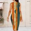Women Plus Size Round Neck Sleeveless Printed Bodycon Midi Dress