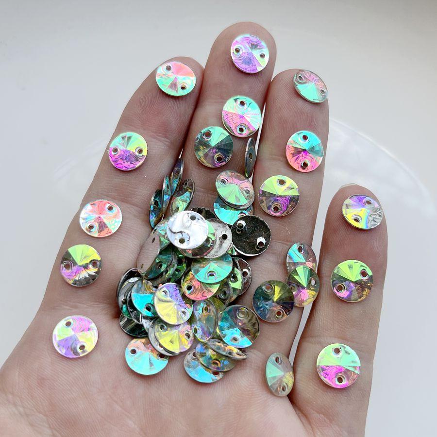 100 strass en résine à coudre ronds/oeil de cheval brillants à double trou pour scrapbooking, adaptés à la décoration de robe, à la production de bijoux DIY