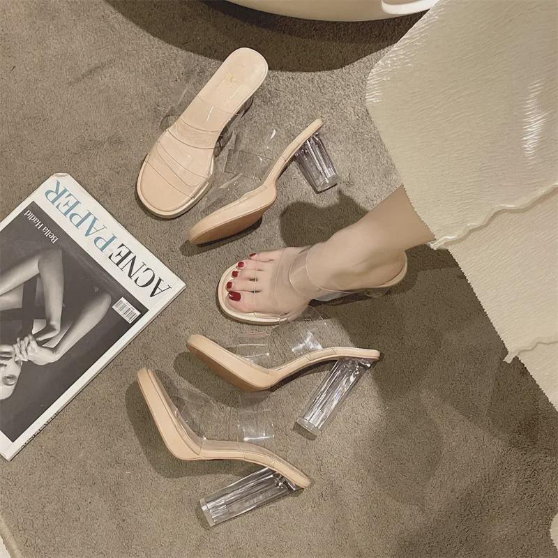 Women's High Heel Sandals: 2024 Summer Crystal Design – Lightweight, Transparent for Outdoor Wear