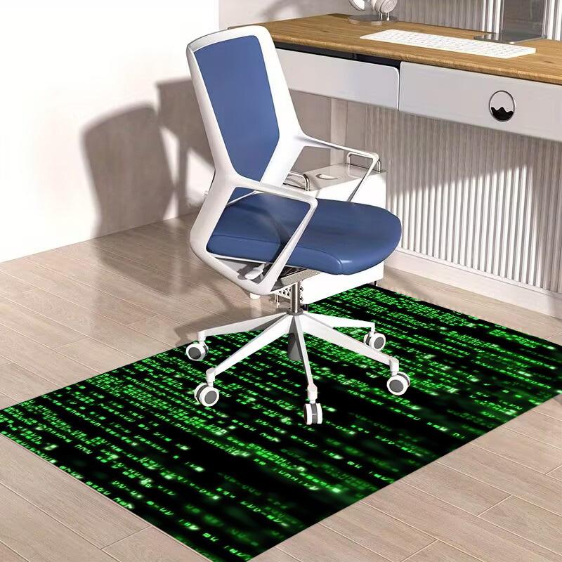 1pc Office Carpet Chair Mats Matrix Code Green Screen Perfect for Decorating Office Chairs, Living Rooms, Or Bedrooms,Polyester Carpet