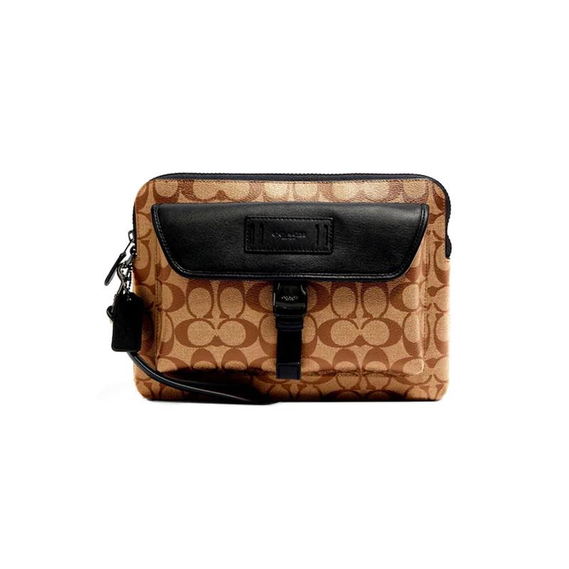 COACH Ranger 26 Fashionable and Versatile Classic C-Pattern Print Buckle Cowhide Coin Purse Clutch Medium Men s Brown Presbyopia коричневый