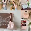 Trendy Soft Tote Bag With Bow For Women 2024 Everyday Use Pink Green Beige