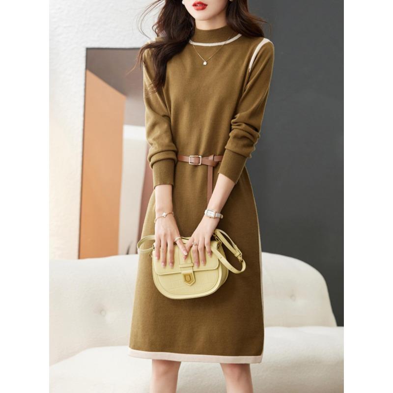 Women's Autumn and Winter New Style Fashionable Half-high Neck Mid-length Bottomed Sweater Skirt