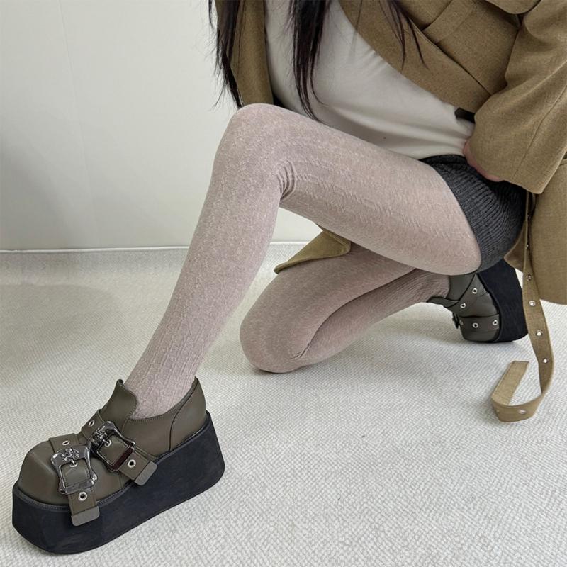 Vintage Chain Twist Striped Pattern Cotton Tights for Women Breathable Leggings Spring Fall Opaque Pantyhose Stockings