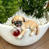 Creative Planter Edge Decor Lying Pug Statue for Planter, Dog Figurine with Red Wine Tabletop Animal Ornament Glass, Cute Resin Flower Pot Decoration