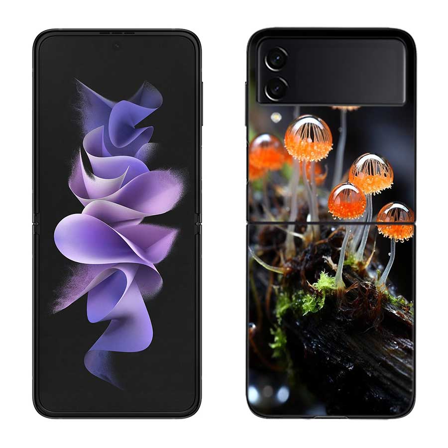 Fungal Aesthetics Phone Case For Samsung Z Flip 7 6 5G Galaxy Z Flip 5 4 3 Black Hard Cell Cover Luxury PC Shell Coque