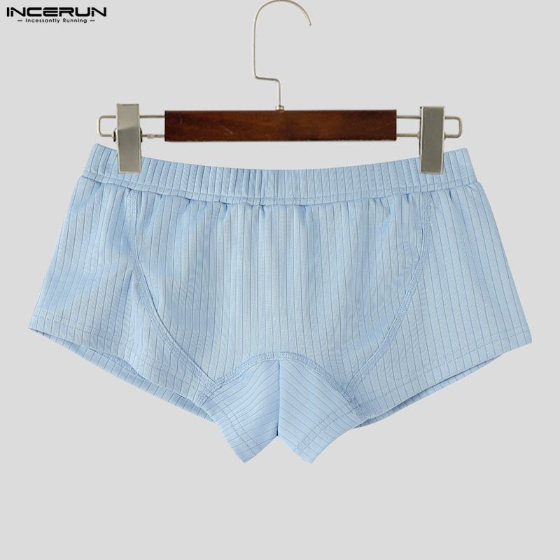 INCERUN Mens Ribbed Boxer Briefs Low Rise Underwear Trunks Homewear Breathable Shorts Pajama Bottoms
