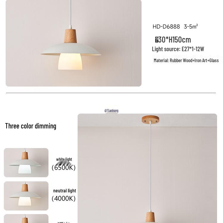 Japanese Style Solid Wood Pendant Light for Teahouse or Milk Tea Shop