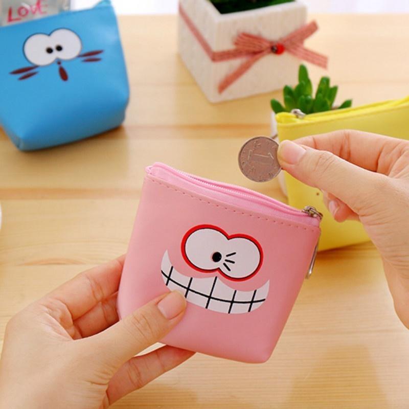 Cartoon Coin Purse Funny Face Cube PU Leather Coin Pen Case