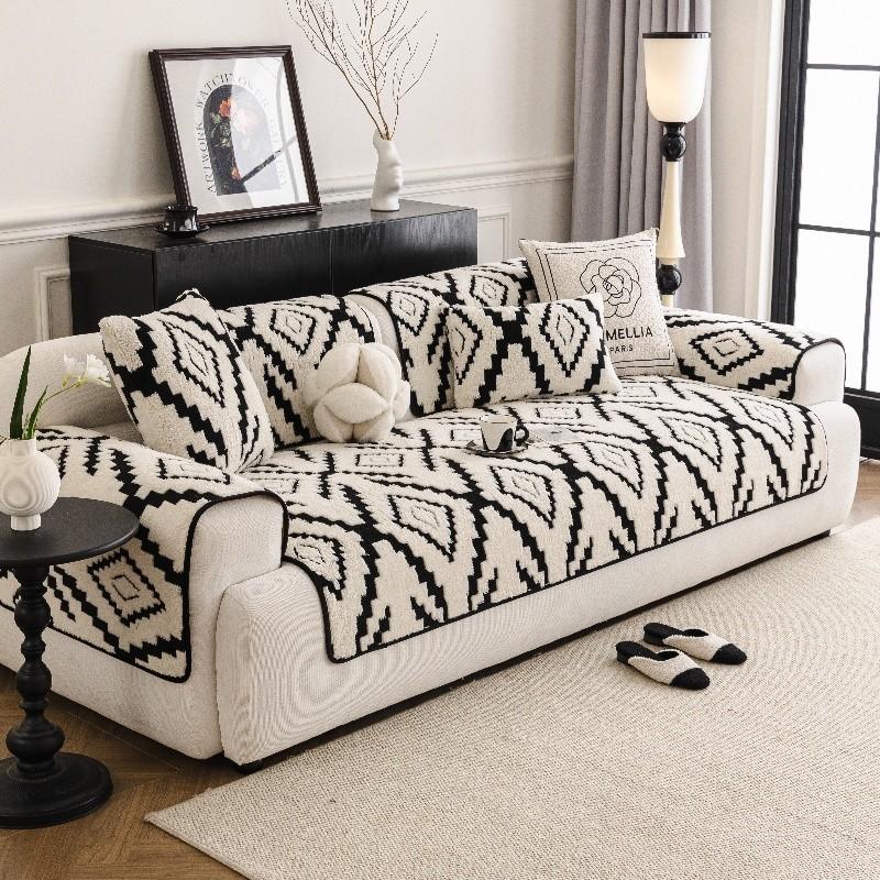 Simple Thick Plush Sofa Cover Modern Soft Comfortable Dust-proof Seat Pad Durable Non-slip Furniture Protector for Living Room