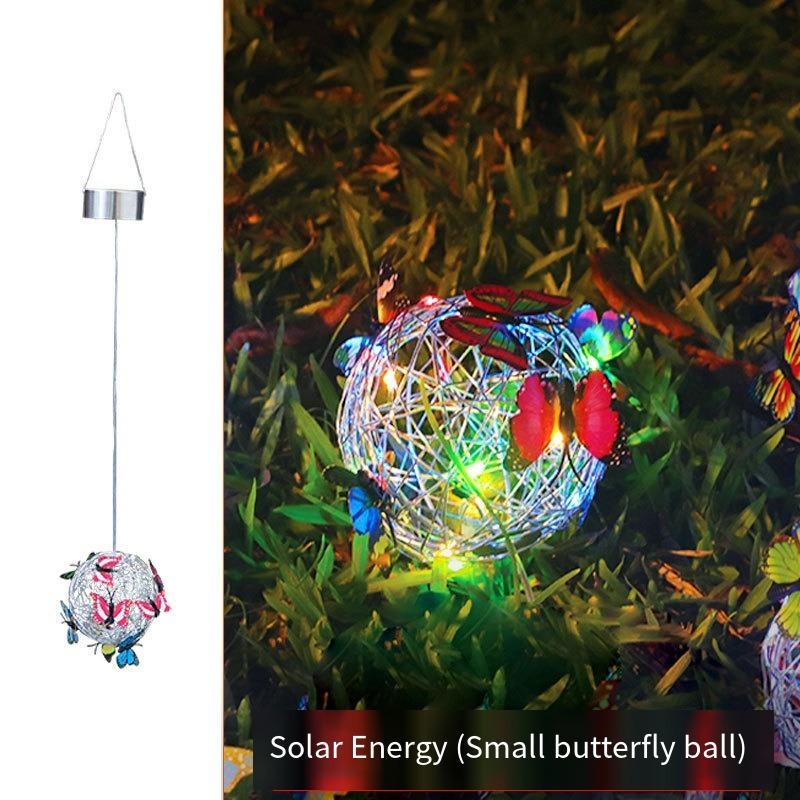 1PC new led solar hanging tree ball simulation butterfly ball chandelier outdoor garden light decorative aluminum wire ball light
