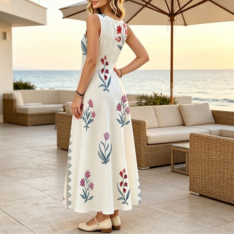 Women's Sleeveless Flowy Maxi Dress,Lightweight Fresh Vacation Style,Long Length for Casual Daily,Outdoor,Travel