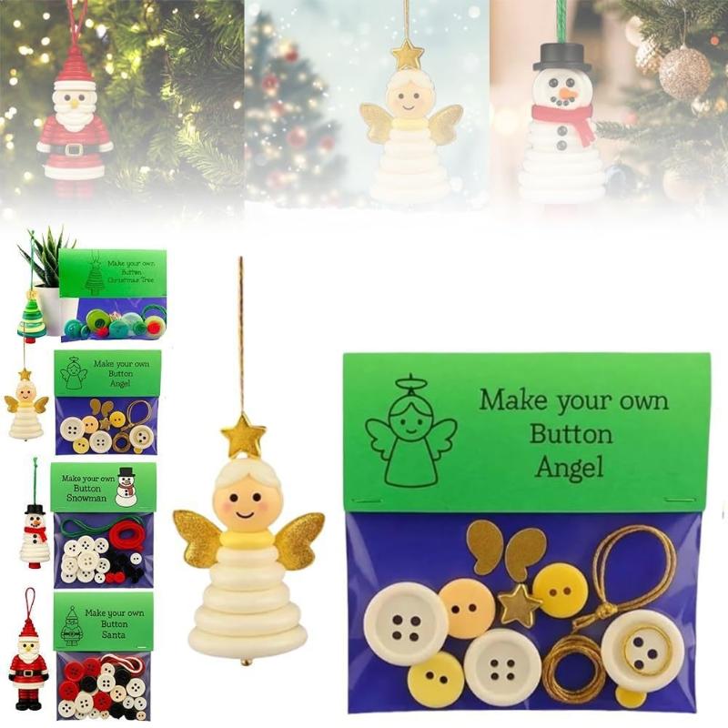 Christmas Crafts Ornament Kit DIY Xmas Colorful Button Hanging Ornaments For Holiday Party Supplies Decoration Gifts