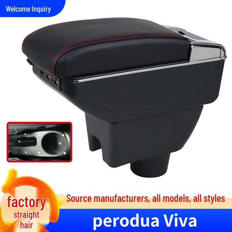 Perodua Viva Central Armrest Box - Special Modification Accessory Single Layer Black with Red Stitching