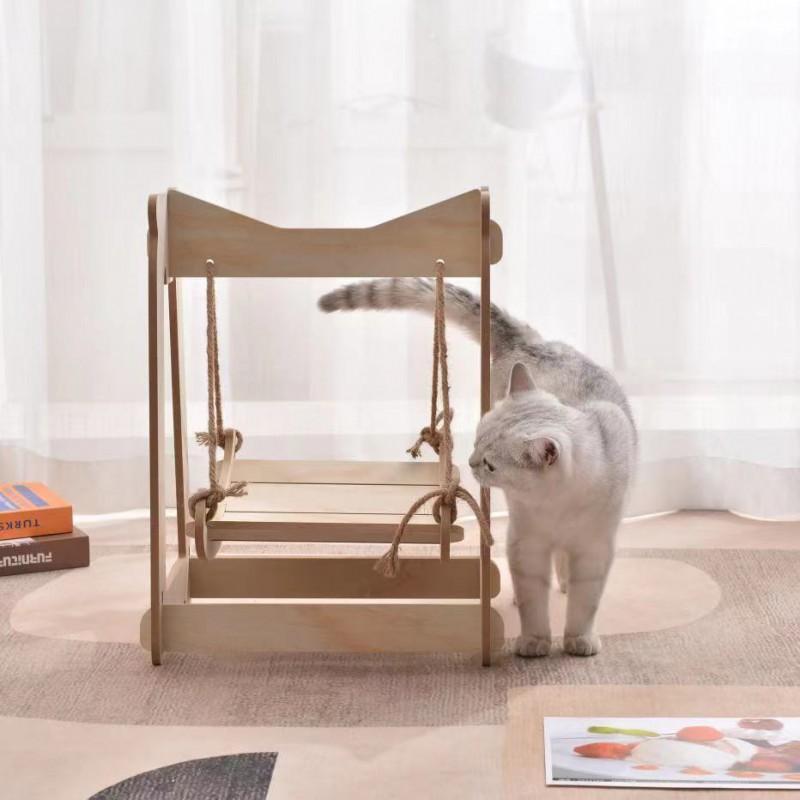 Wooden Cat Swing Bed Hanging Hammock Indoor Cats All Season Detachable Pet Lounger