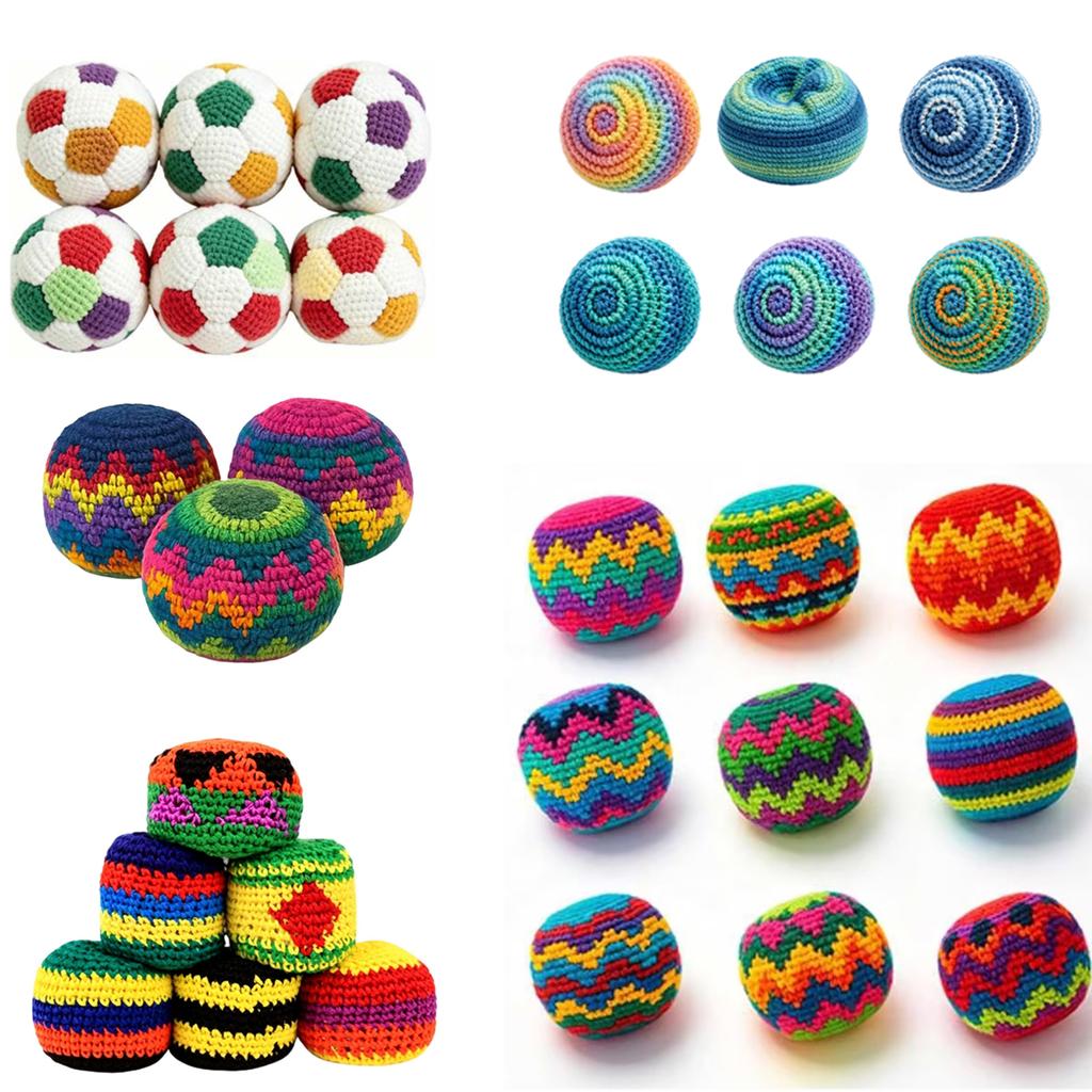 3/6er Pack Handgehäkelte Footbags, Strapazierfähige Gestrickte Kickbeutel, Weiche Gewebte Jonglierbälle für Koordinationstraining, Outdoor-Spiel, Partyspiele & Stressabbau