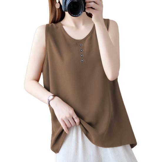 

Женский жилет с круглым вырезом без рукавов, однотонные майки свободного кроя, дышащий повседневный жилет для праздников, вечеринок, повседневная одежда XL кофейный