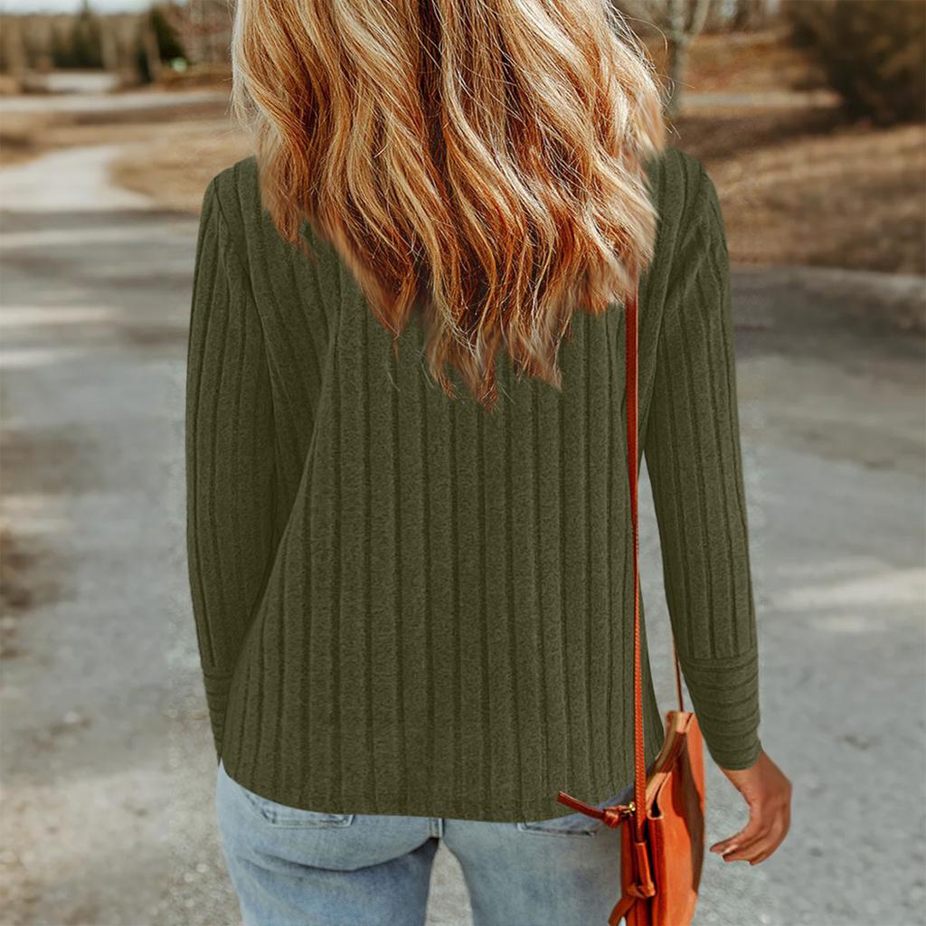 Women's Round Neck Plus Size Solid Color Casual Fashion Long Sleeve Button Top