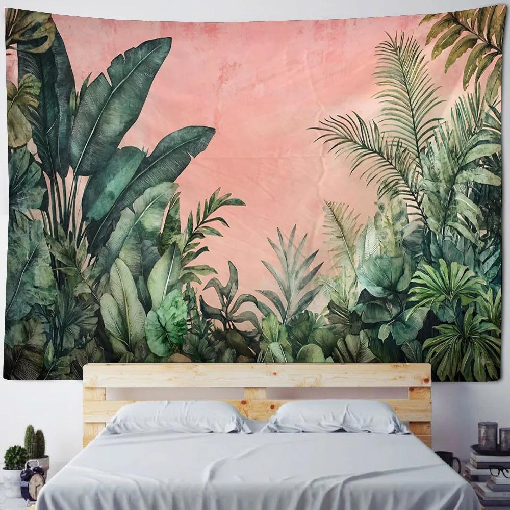 Tropical green plant leaf wall tapestry - made of polyester material, perfect for decorating living room and bedroom walls