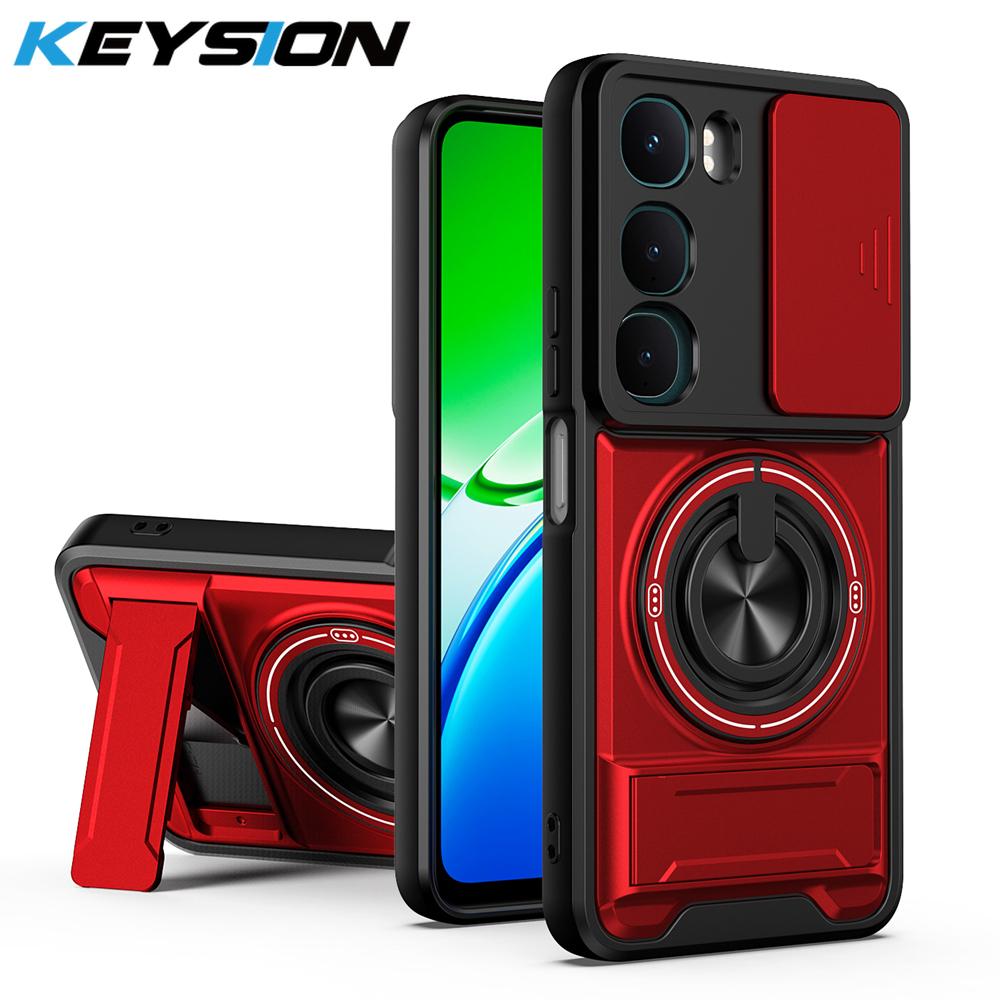 KEYSION Magnetic Phone Case for VIVO Y21d Y31 5G Y19S Pro Slide Camera Protection Upright Kickstand Ring Shockproof Back Cover