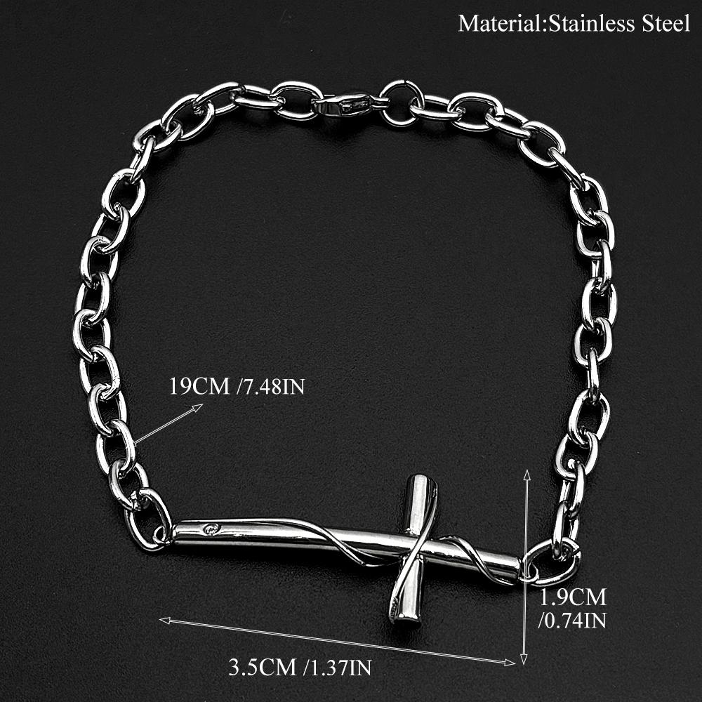 Christliches Ovales Gliederketten Kreuzarmband für Männer Frauen Edelstahl Silber Schwarz Farbe Handkette Religion Amulett Schmuck