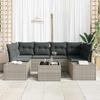 7 Piece Sofa Set with Cushions Light Grey Poly Rattan