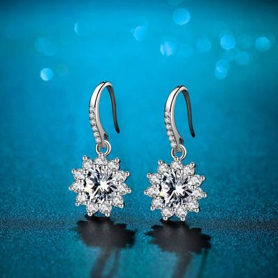 925 Silver Drop Earrings 1ct D Color Moissanite Halo Dangle Hoop Earrings For Women Wedding Engagement Jewelry