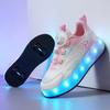 Runaway Shoes New Mesh Four-wheel Children's Luminous Charging Roller Skates Deformed Wheel Shoes
