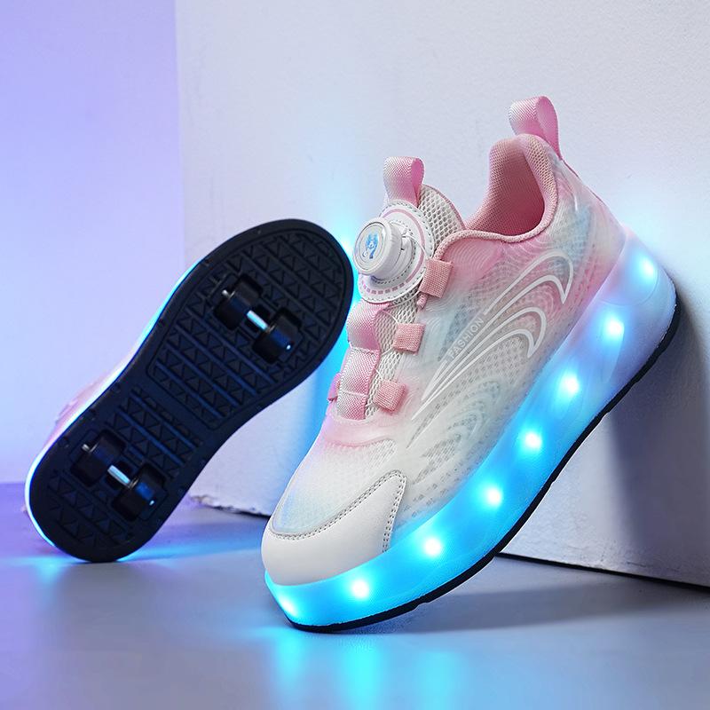Runaway Shoes Nye Mesh Firehjuls Barne Lysende Lader Rulleskøyter Deformerte Hjulsko