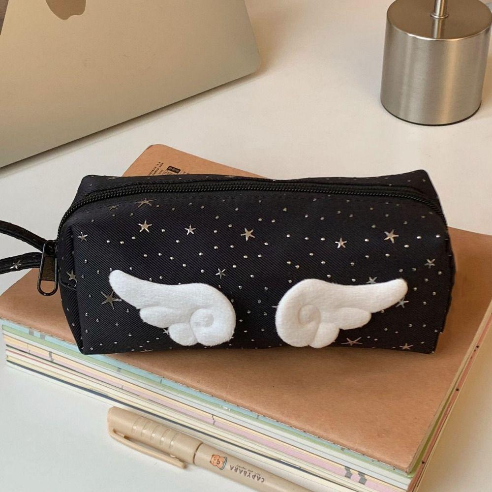 Y2k Wings Star Dots Pencil Case Desktop Storage Pencil Pouch Korean Style Pen Bag  School