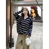 Striped Polo Collar Soft Waxy Top Women's Spring and Autumn New Niche Loose Lazy Wind Loose Knitted Sweater