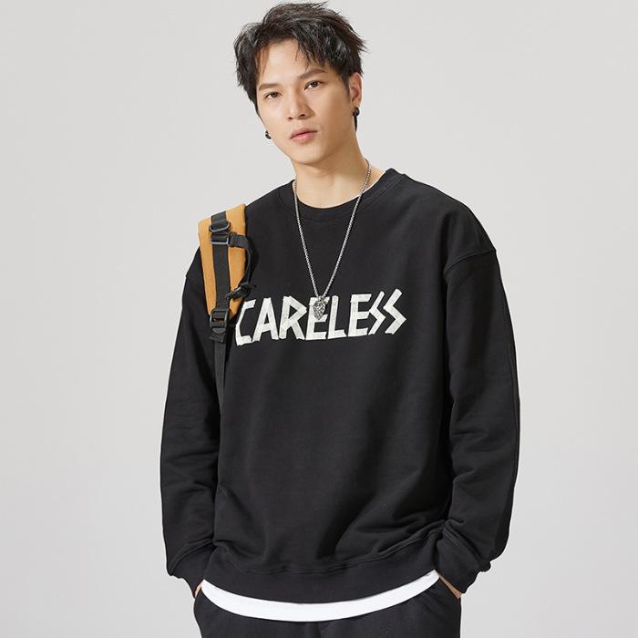 

Осенне-зимний свитер из плотного хлопка с круглым вырезом, мужской свободный, большого размера, с заниженной линией плеч, американский принт, ретро-топ, пуловер Tide 4XL чёрный