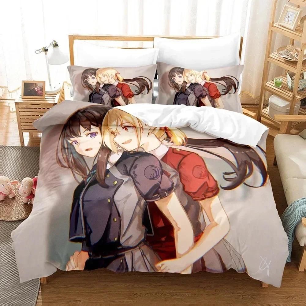 3D Print Anime Lycoris Recoil Bedding Set Printed Bed Set With Pillowcase Bed Duvet Cover Soft Queen King Size Bedclothes Home