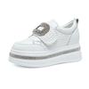 Women's 2025 Autumn White Rhinestone Casual Sneakers with Magic Tape and Petite Height-Boosting Thick Sole