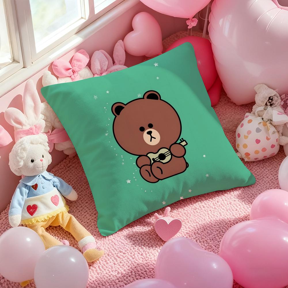 LINE FRIENDS brown bear and cony Cushion Cover Pattern Printed Pillowcase for Living Room Sofa Cushion Cover & Bedroom Decor