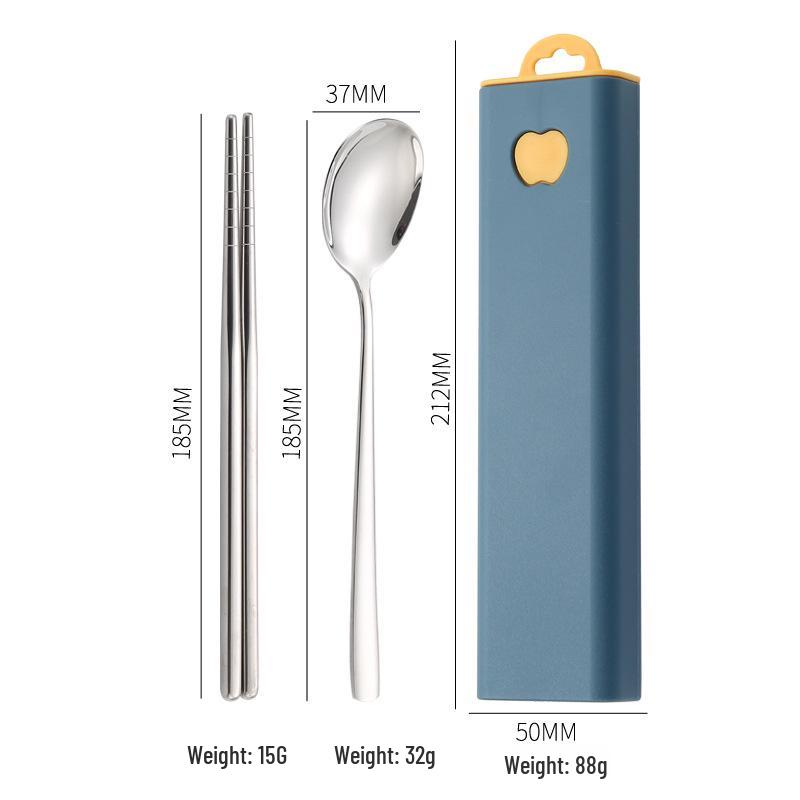 304 Stainless Steel 3-Piece Cutlery Set: Spoon, Fork, Chopsticks with Portable Storage Box for Students & Outdoors