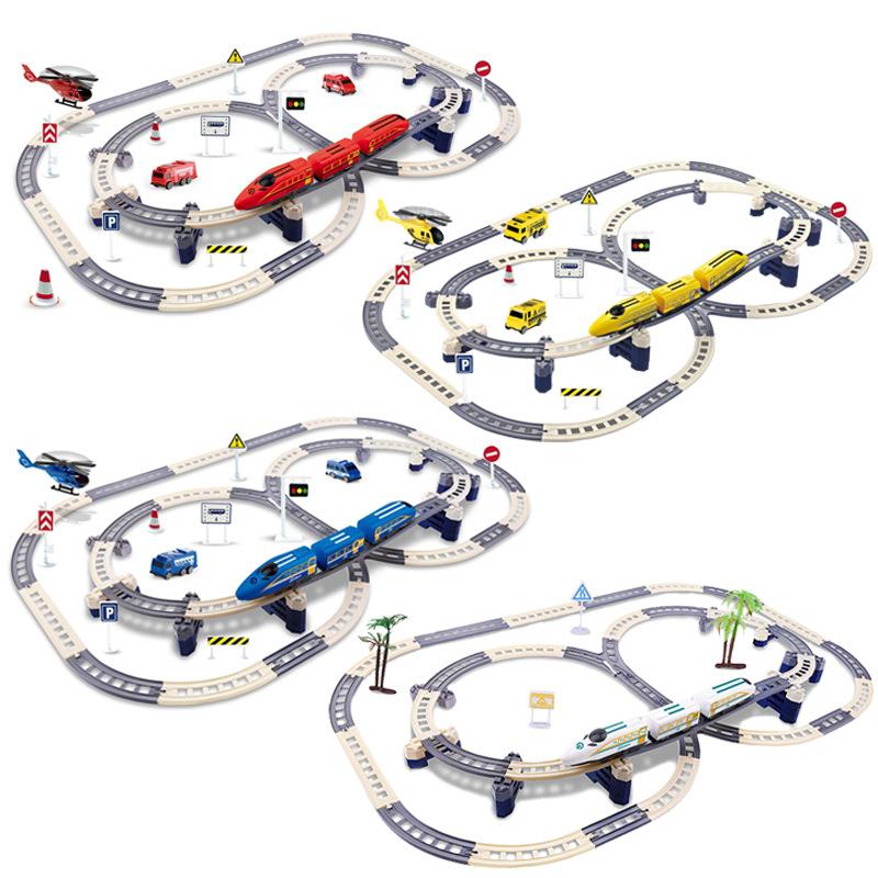 Variable Double-Decker Rail Car Harmony Assembles Electric High-Speed Track Educational Toys Children'S Diy Toys